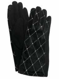 Womens Black Velvet Diamond Soft Stretch Texting & Tech Touchscreen Gloves