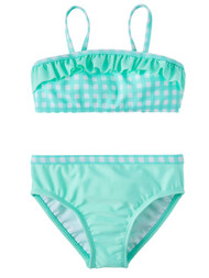 Toddler Girls Aqua Mint Checked Ruffle 2 Piece Bikini Swimming Suit