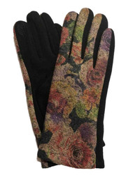 Womens Red Rose Print Soft Floral Stretch Fit Texting & Tech Touchscreen Gloves