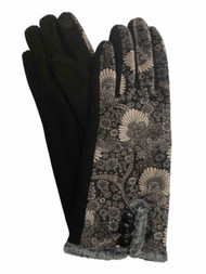 Womens Black & Brown Velvet Oriental Stretch Texting & Tech Touchscreen Gloves