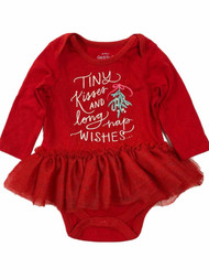 Infant Girls Red Tiny Kisses & Long Nap Wishes Christmas Tutu Bodysuit Dress