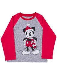 Disney Infant & Toddler Boys Gray & Red Mickey Mouse Christmas Holiday Shirt