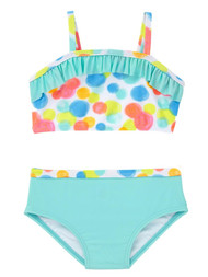 Infant Girls Colorful Neon Circle Print 2 Piece Ruffle Bikini Swimming Suit