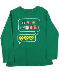 Girls Green Emoji I Love Snow & Presents Long Sleeve Shirt Christmas T-shirt