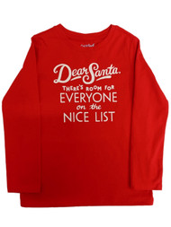 Girls Red Dear Santa Letter Nice List Long Sleeve Shirt Christmas T-shirt