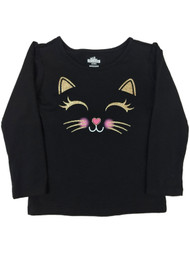 Toddler Girls Black Cat Glitter Face Long Sleeve Shirt Halloween T-shirt