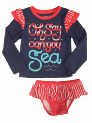Infant & Toddler Girls Patriotic Oh Say Can You Sea Rash Guard Swimsuit