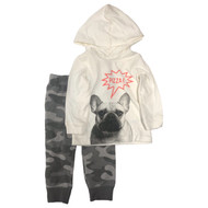 Carters Infant Boys Baby Outfit Pizza Dog Hoodie Shirt & Gray Camo Pants