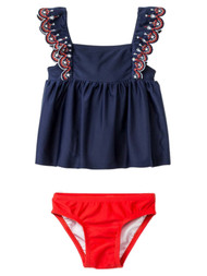 Infant & Toddler Girls Navy Blue & Red 2 Piece Patriotic Tankini Swimsuit