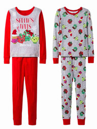 Girls 4pc Shopkins Santas Faves Christmas Holiday Pajamas Cotton Sleep Set