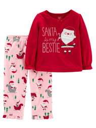 Carters Infant & Toddler Girls Red Santas Bestie Christmas Holiday Pajamas