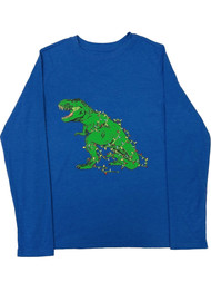 Boys Blue Christmas Tree Rex Long Sleeve T-Shirt Dinosaur T-Rex Tee Shirt