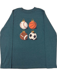 Boys Green Sports Holiday Ornaments Long Sleeve T-Shirt Christmas Tee Shirt