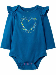 Infant Girls Blue Confetti Heart Bodysuit Long Sleeve Snap Bottom Creeper 0/3m