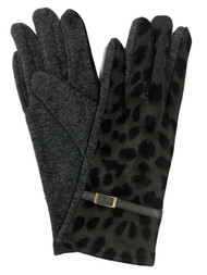 Womens Gray & Black Leopard Print Stretch Fit Texting & Tech Touchscreen Gloves