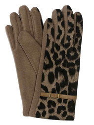 Womens Brown & Tan Leopard Print Stretch Fit Texting & Tech Touchscreen Gloves