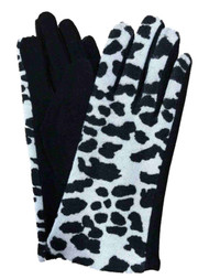 Womens White & Black Leopard Print Stretch Fit Texting & Tech Touchscreen Gloves