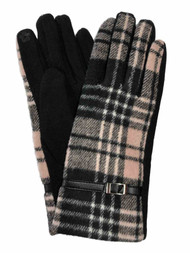 Womens Pink & Black Plaid Belted Stretch Fit Texting & Tech Touchscreen Gloves