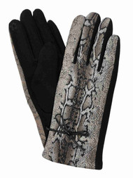 Womens Black Faux Python Snake Skin Print Texting & Tech Touchscreen Gloves