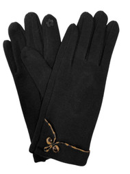 Womens Black & Leopard Print Stretch Fit Texting & Tech Touchscreen Gloves