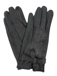 Womens Soft Gray Bow Stretch Fit Texting & Tech Touchscreen Driving Gloves