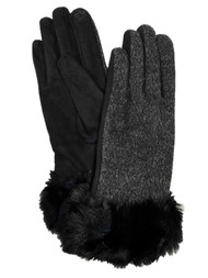 Womens Black Faux Fur Stretch Fit Text & Tech Touchscreen Driving Gloves