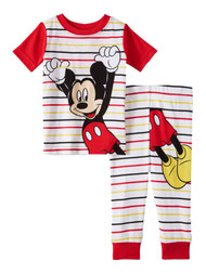 Disney Infant Boys Mickey Mouse Red Yellow & Black Striped Pajama Sleep Set
