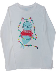 Girls Cream Blue Lighted Seal Long Sleeve T-Shirt Christmas Tee Shirt