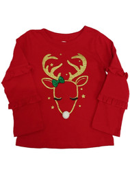 Toddler Girls Red Glitter Reindeer Long Sleeve T-Shirt Christmas Shirt 2T