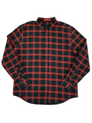 Mens Orange & Green Plaid Performance Stretch Long Sleeve Button-Down Shirt L