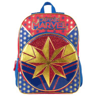 Captain Marvel 16” Glittery Backpack With 2 Mesh Side Pockets, Avengers Bookbag