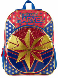Captain Marvel 16” Glittery Backpack With 2 Mesh Side Pockets, Avengers Bookbag