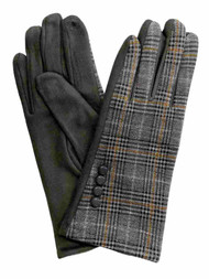 Womens Gray & Yellow Plaid Stretch Fit Texting & Tech Touchscreen Gloves