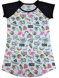 Girls White Flamingo Nightgown Peace Rainbow Graphic Night Gown Dress