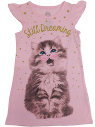 Girls Pink Still Dreaming Kitty Nightgown Glitter Night Gown Dress