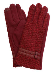 Womens Burgundy Red Tweed Stretch Fit Texting & Tech Touchscreen Gloves