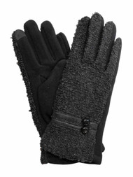 Womens Black Tweed Stretch Fit Texting & Tech Touchscreen Gloves