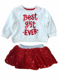 Infant Girls Sequin Best Gift Ever Christmas Baby Outfit Sweatshirt & Skort
