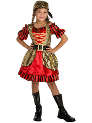 Girls Red & Gold Embellished Petite Pirate Halloween Costume