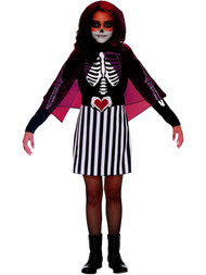 Girls Black Glitter Boneyard Beauty Halloween Dress Costume