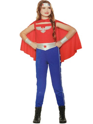 Girls Blue & Red American Hero Cutie Jumpsuit Halloween Costume