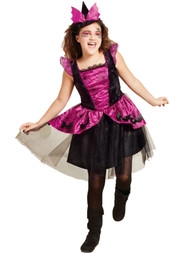 Girls Pink Bat Witch Black Glitter Tulle Halloween Dress Costume