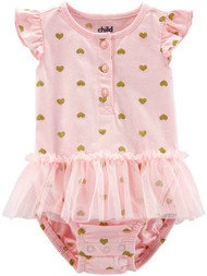 Carters Infant Girls Pink Glitter Heart Tutu Romper Bodysuit Creeper
