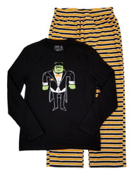 Mens 2 Piece Frankenstein Halloween Sleepwear Long Sleeve Pajama Set