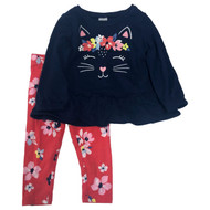 Carters Infant & Toddler Girls Blue Kitty Cat Baby Outfit Pants & Shirt Set