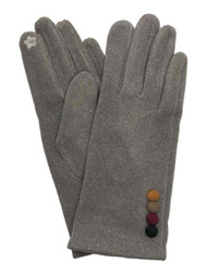 Womens Gray Faux Suede Button Stretch Fit Texting & Tech Touchscreen Gloves