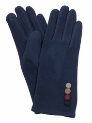 Womens Navy Blue Faux Suede Button Stretch Fit Texting & Tech Touchscreen Gloves