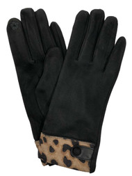 Womens Black & Brown Leopard Print Stretch Fit Texting & Tech Touchscreen Gloves