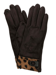 Womens Chocolate Brown Leopard Print Stretch Fit Text & Tech Touchscreen Gloves