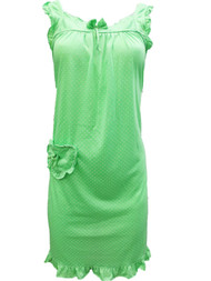 Womens Bright Green Micro Polka Dot Nightgown Knit Tank Top Sleep Shirt Small